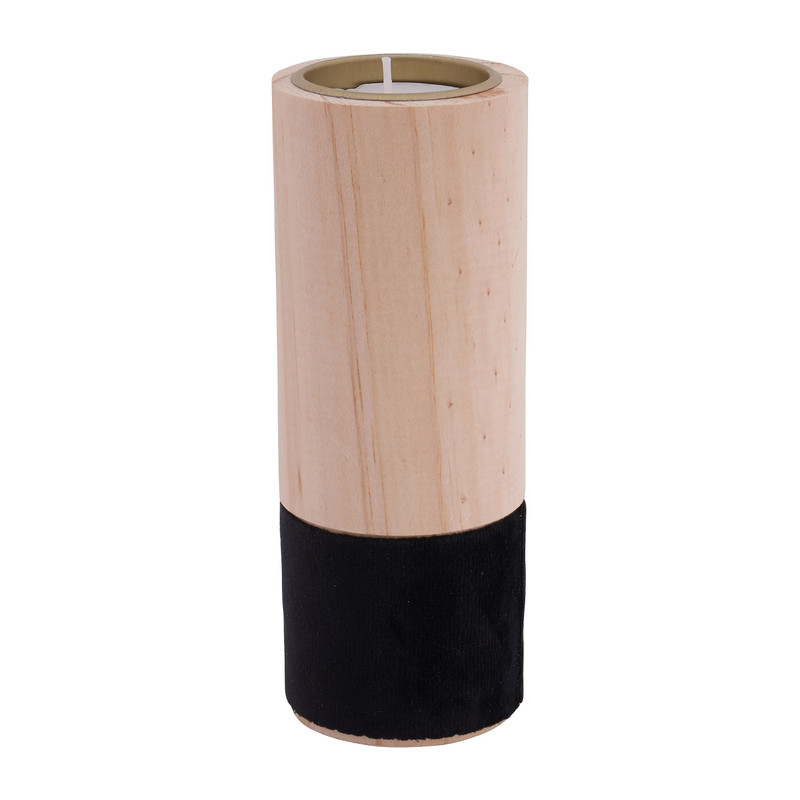 Theelichthouder hout/zwart - groot - Ø5.5x15 cm 