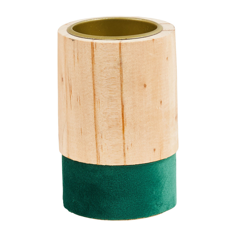 Theelichthouder hout/groen - klein - Ø5.5x9 cm 