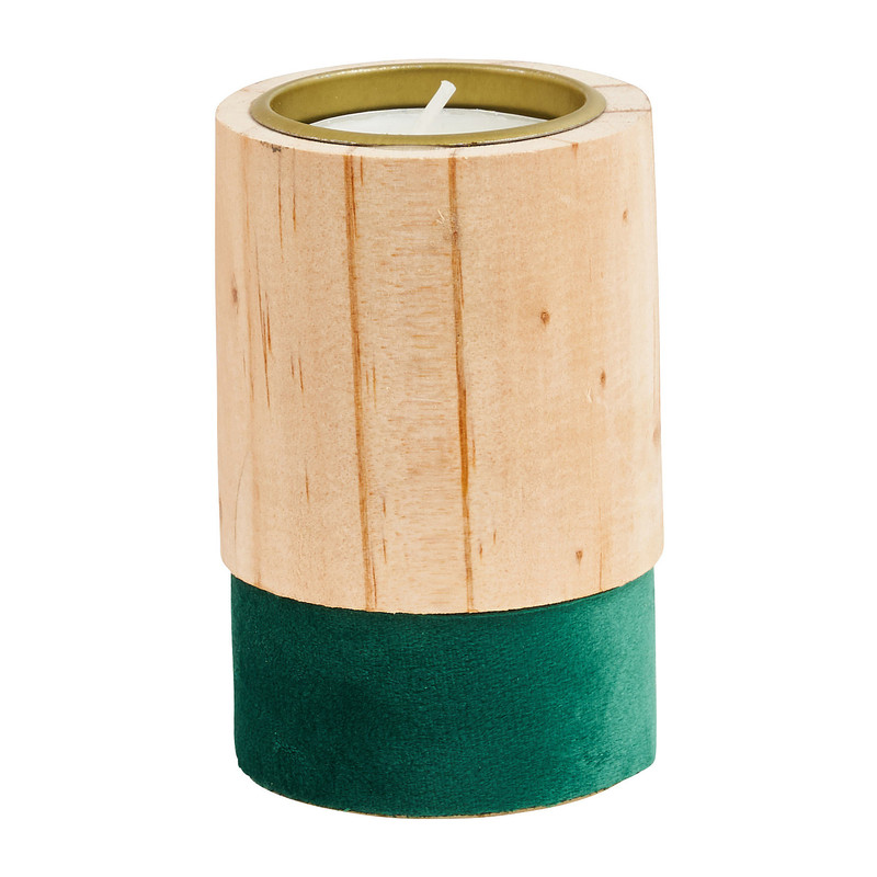 Theelichthouder hout/groen - klein - Ø5.5x9 cm 