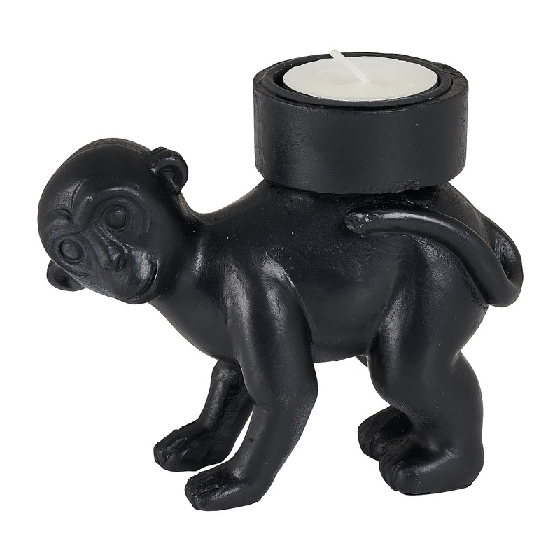 Theelichthouder aap - zwart - 9.2x4.6x8.5 cm