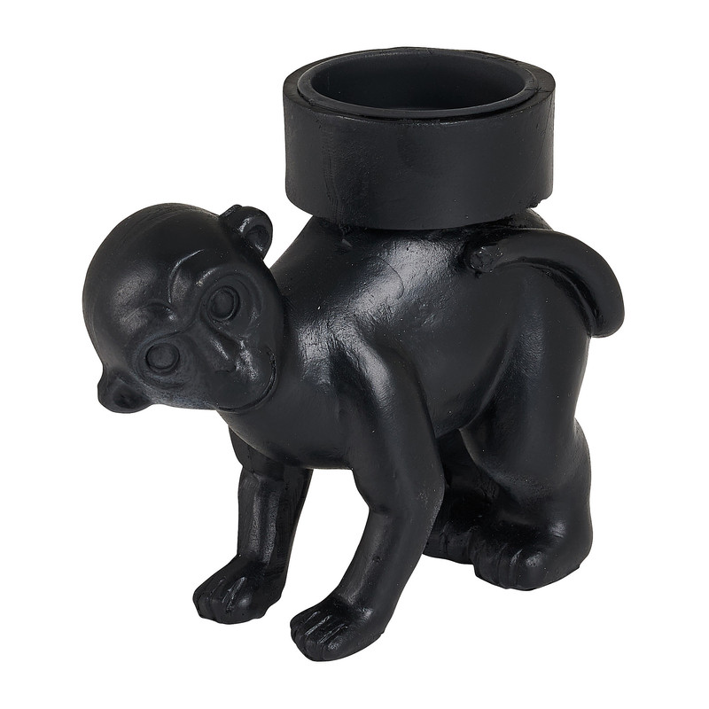 Theelichthouder aap - zwart - 9.2x4.6x8.5 cm