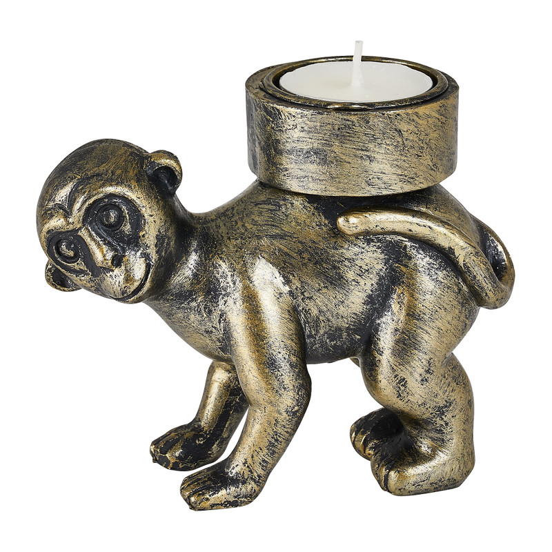 Theelichthouder aap - goud - 9.2x4.6x8.5 cm