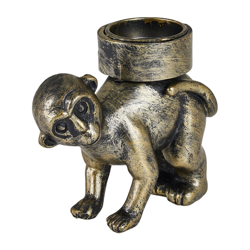 Theelichthouder aap - goud - 9.2x4.6x8.5 cm
