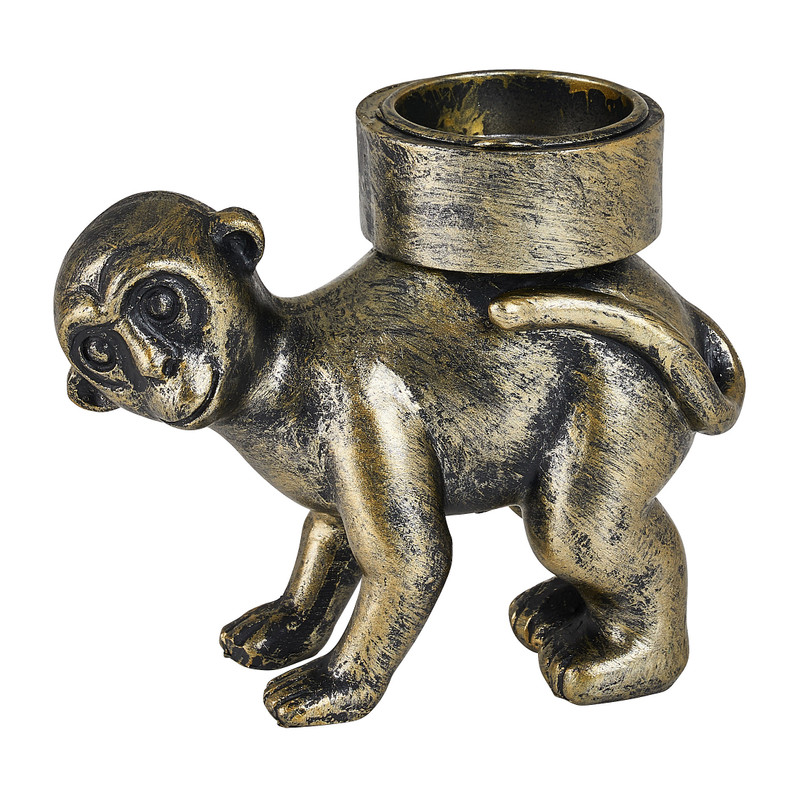 Theelichthouder aap - goud - 9.2x4.6x8.5 cm