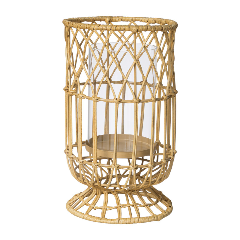 Theelichthouder bamboe - rotan - ø16x28 cm