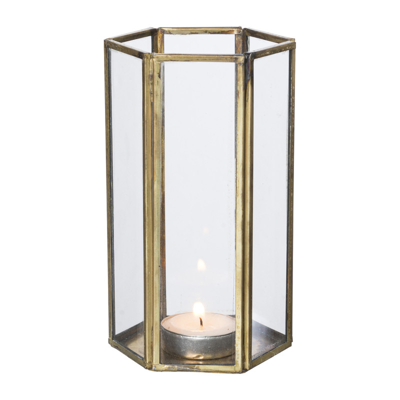 Glazen waxinelichthouder - goudkleurig - 15 cm