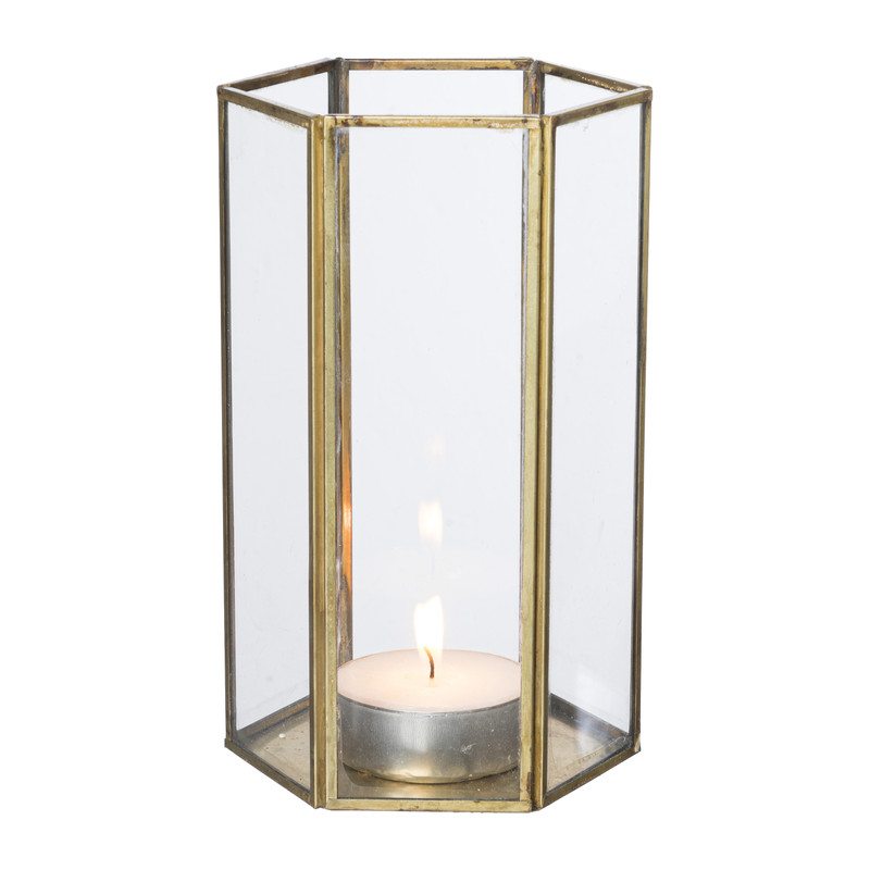Glazen waxinelichthouder - goudkleurig - 20 cm