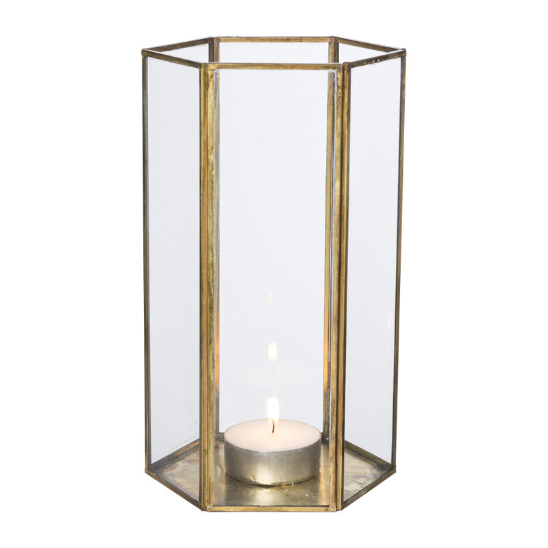 Glazen waxinelichthouder - goudkleurig - 26 cm