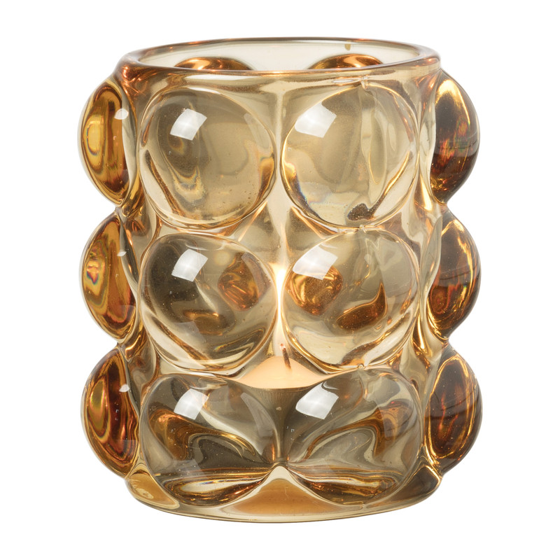 Theelichthouder bubbels - amber - ø8.5x9 cm 