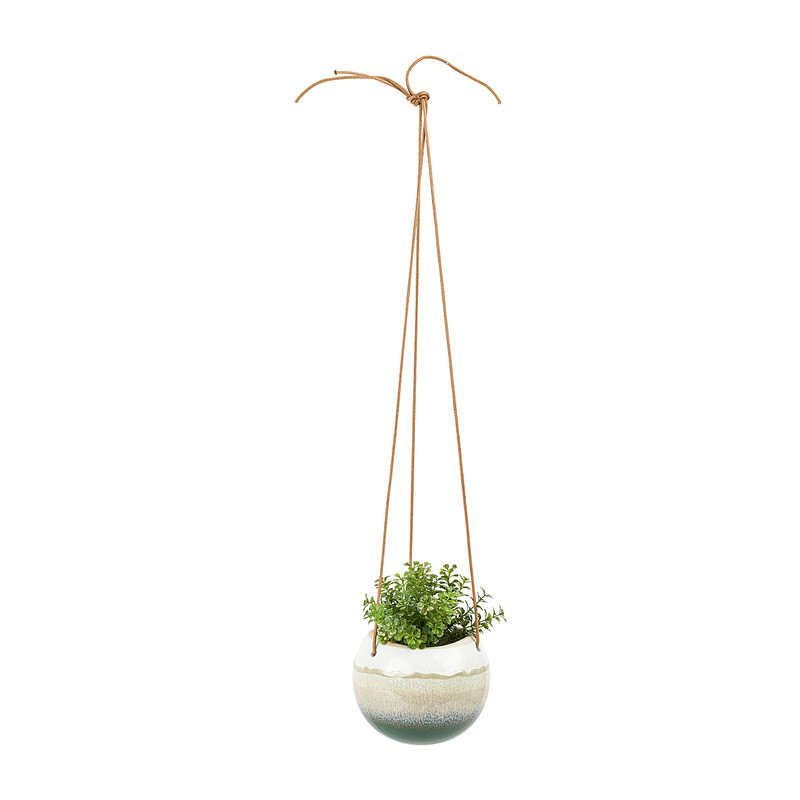 Hangpot keramisch - wit/groen - ø10.8x9.2 cm 