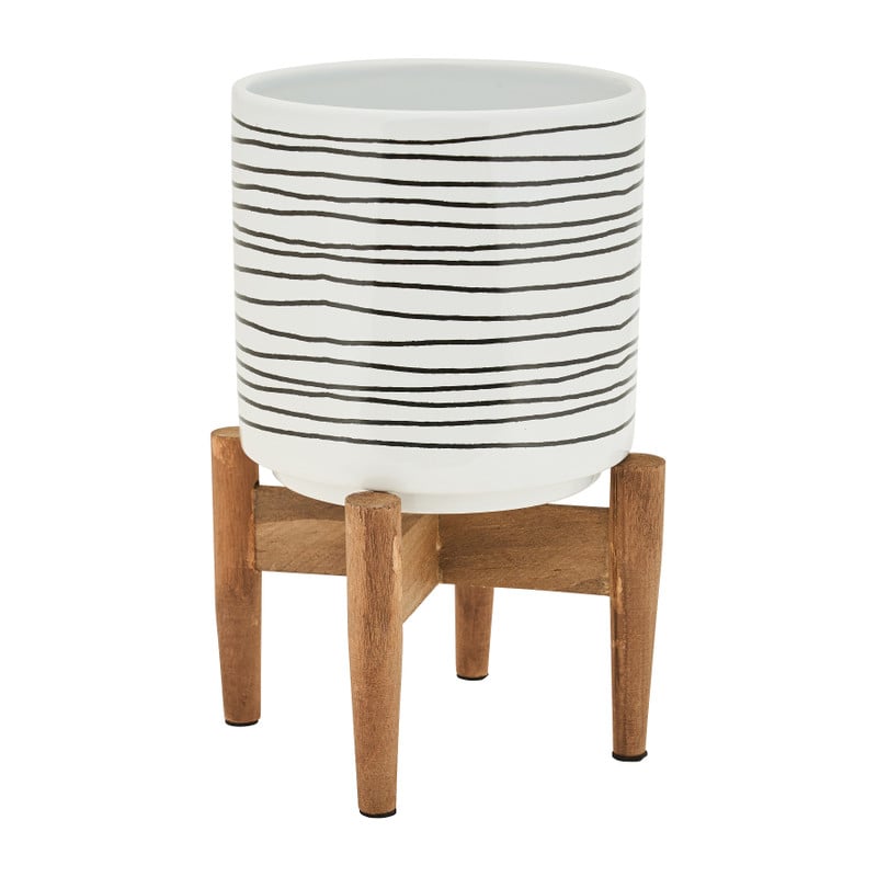 Plantenbak op pootjes - lijntjes - ø15.5x21 cm