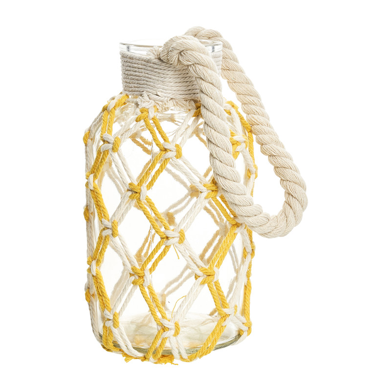 Vaas met touw - geel - 10x10x20 cm
