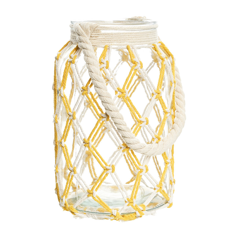 Vaas met touw - geel - 16x16x25 cm