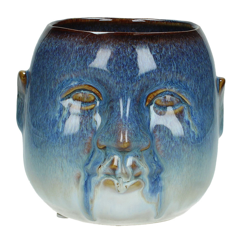 Plantenpot hoofd - blauw - 13,5x13x11,5 cm