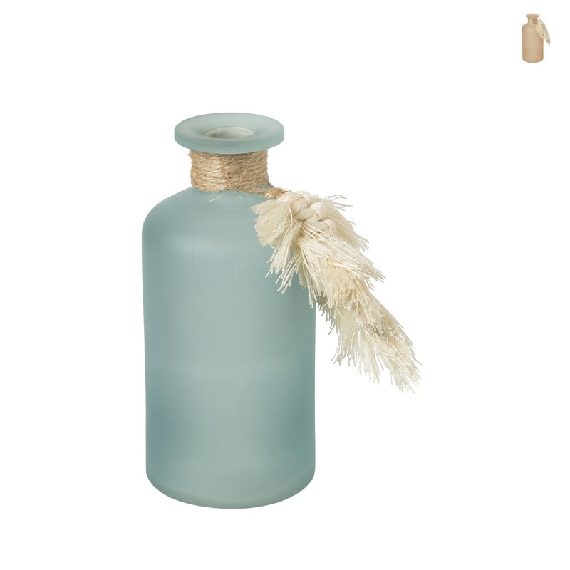 Vaas mat glas met tassel - diverse kleuren - ø7x15 cm