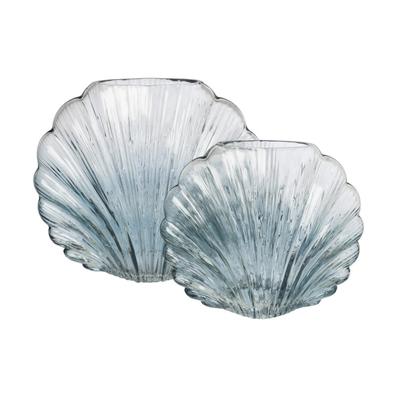 Vaas schelp groot - blauw - 20.5x24.5x11 cm