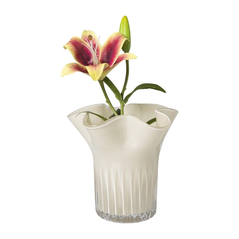 Vaas golf met ribbel - beige - ø19.5x19 cm