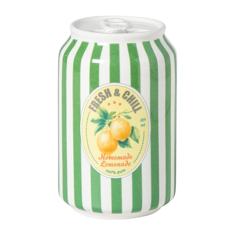 Vaas blikje lemonade - groen/wit - ø6.5x11 cm