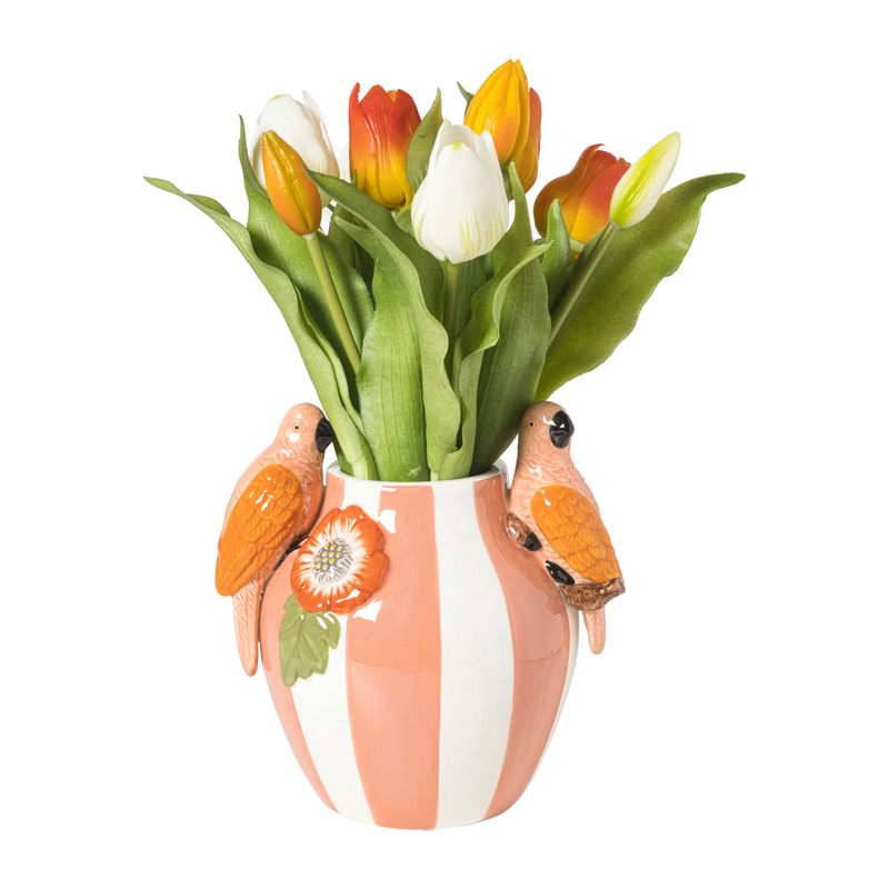 Vaas streep papegaai - roze - 17x14x18.2 cm
