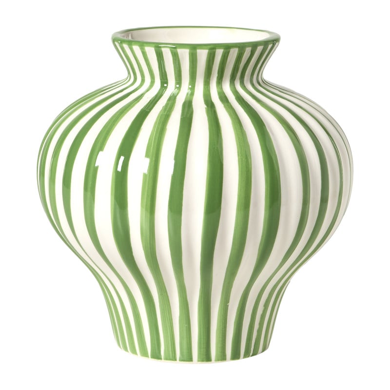 Xenos Vaas stripes - groen/wit - &oslash;21x21 cm