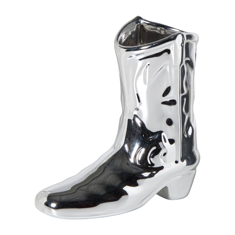 Vaas cowboy laars Annemieke - zilverkleurig - 16.5x16.3x7.5 cm