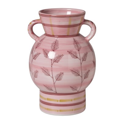 Vaas bloemen - roze/rood/bruin - ø16.5x25 cm
