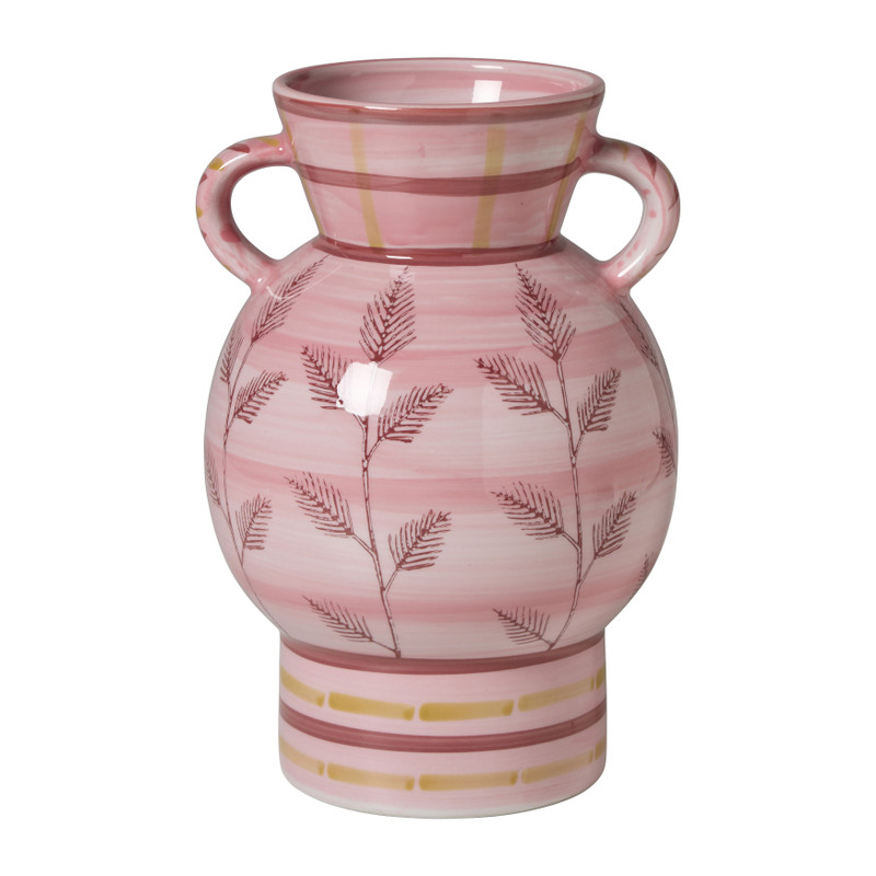 Vaas bloemen - roze/rood/bruin - ø16.5x25 cm