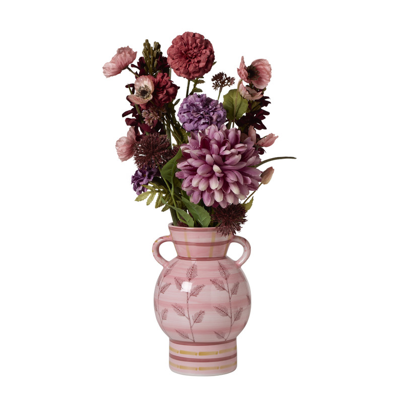 Vaas bloemen - roze/rood/bruin - ø16.5x25 cm