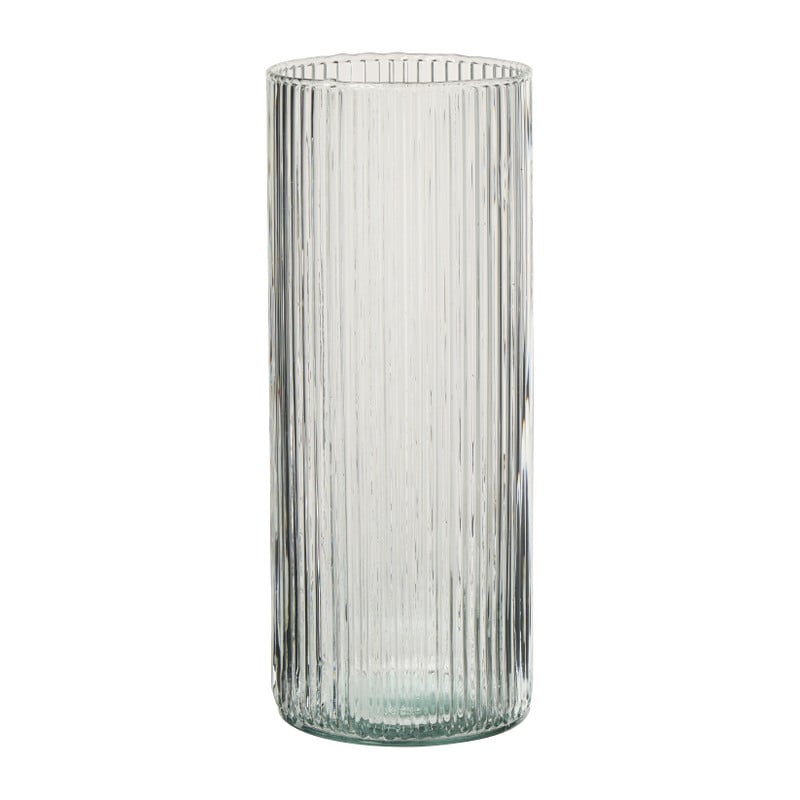 Vaas glas ribbel - transparant - ø10x24 cm