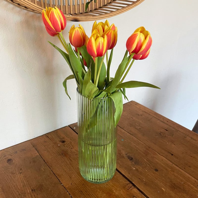 Vaas glas ribbel - transparant - ø10x24 cm