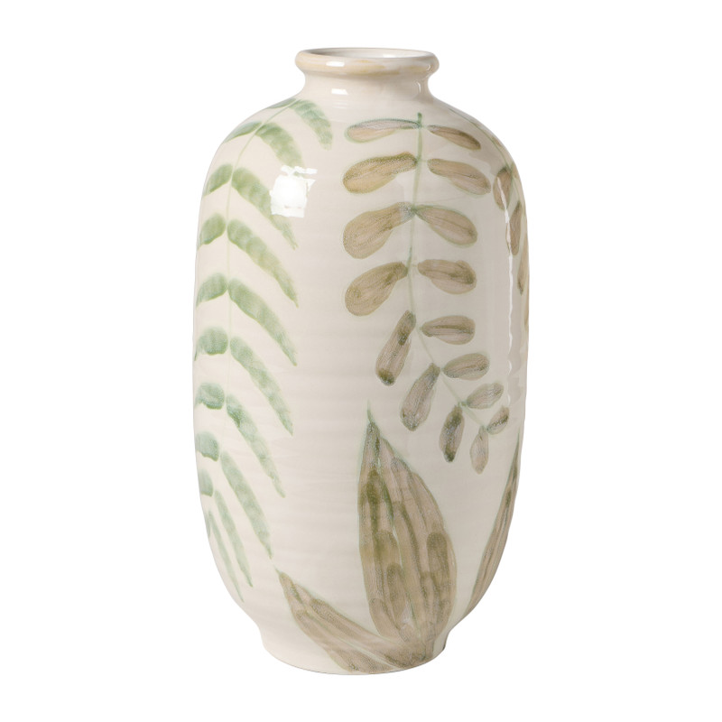 Vaas met bladeren - wit/groen - ø21x40.5 cm 