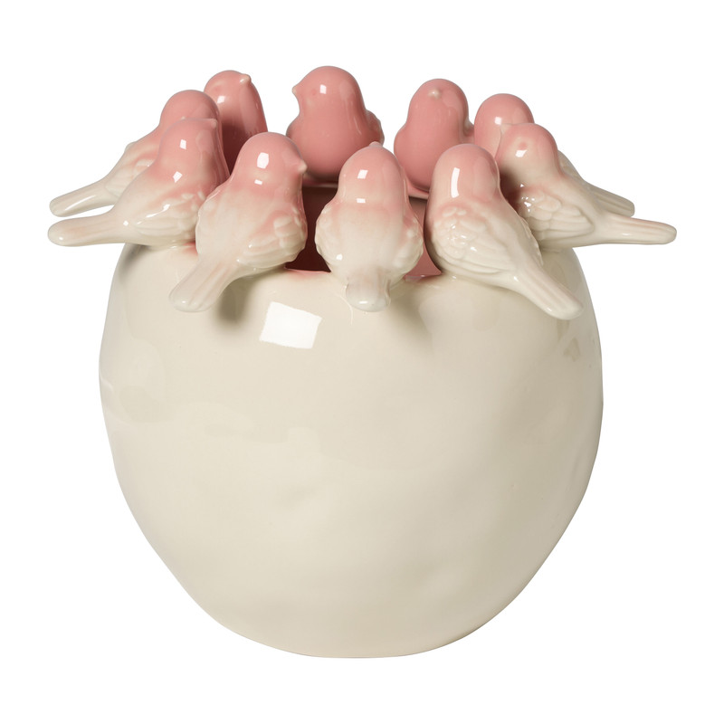 Vaas met vogeltjes - beige - ø21.5x19 cm