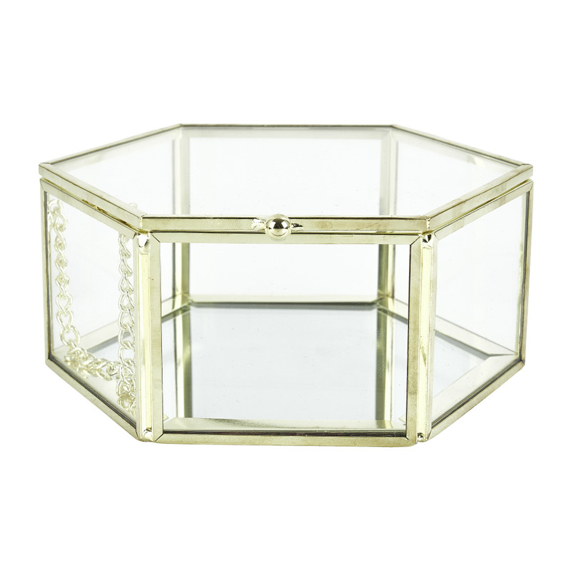 Opbergdoosje hexagoon - goud - 12.5x12.5x5.5 cm