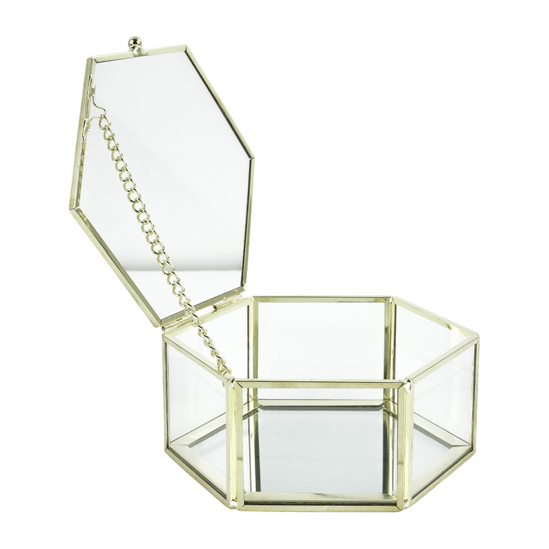 Opbergdoosje hexagoon - goud - 12.5x12.5x5.5 cm