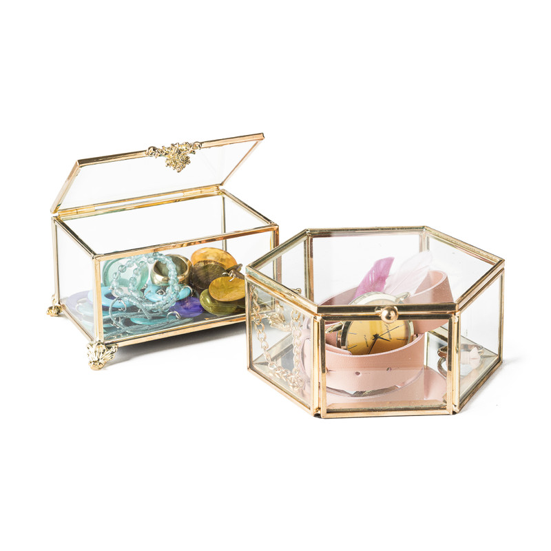 Opbergdoosje hexagoon - goud - 12.5x12.5x5.5 cm