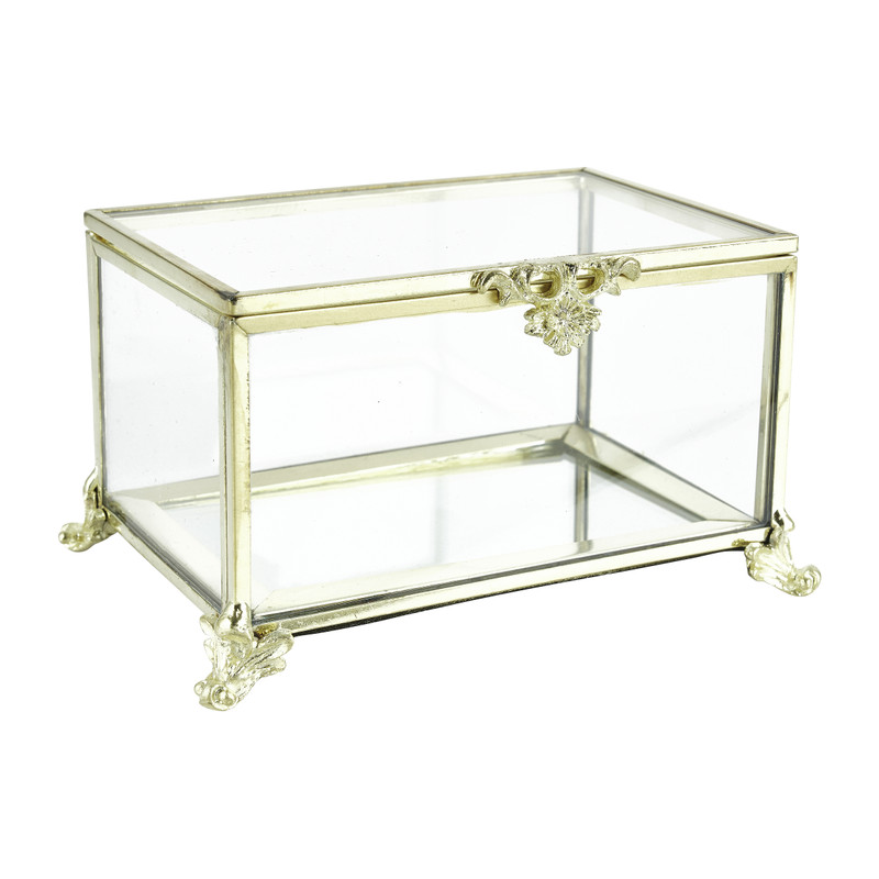 Opbergdoosje rechthoek - goud - 11x8x6.5 cm