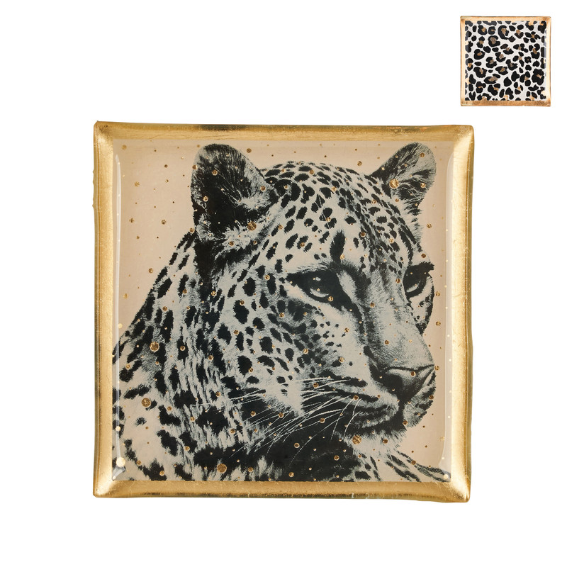 Presentatieschaaltje luipaard - diverse varianten - 11x11 cm