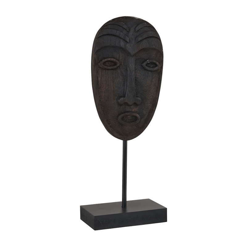 Houten masker staand - zwart - 13,5x8x36 cm