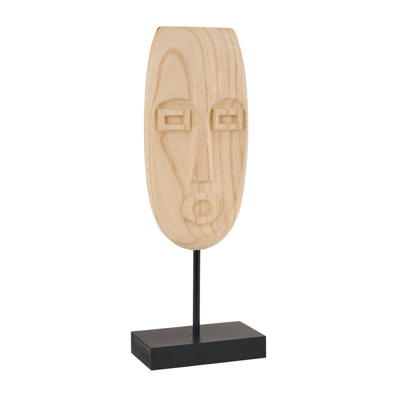 Houten masker staand - naturel - 13,5x8x36 cm