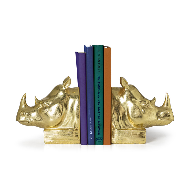 Boekensteun Neushoorn - goudkleurig - 28x7.5x15 cm