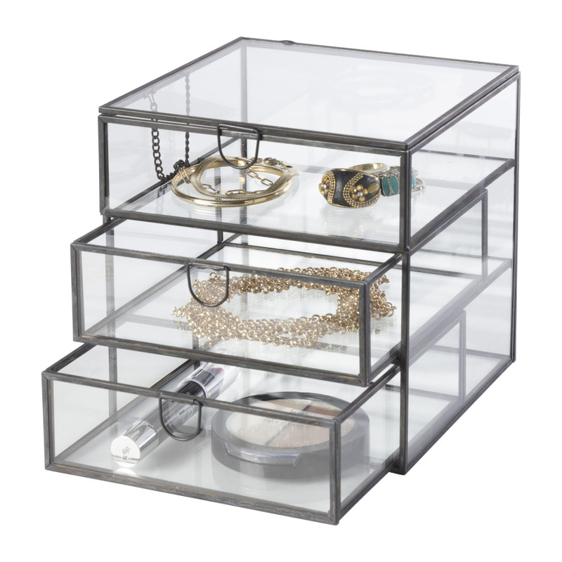 Zwarte box met lades - vierkant - 15,8x15,8x15,8 cm