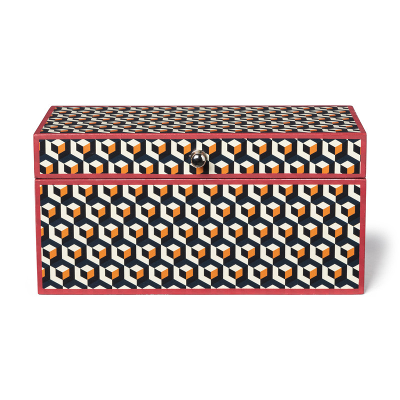 Decoratie box boho - rood/zwart- 18x10x9 cm