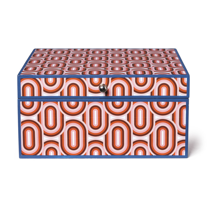 Decoratie box boho - rood/blauw - 18x19x9 cm