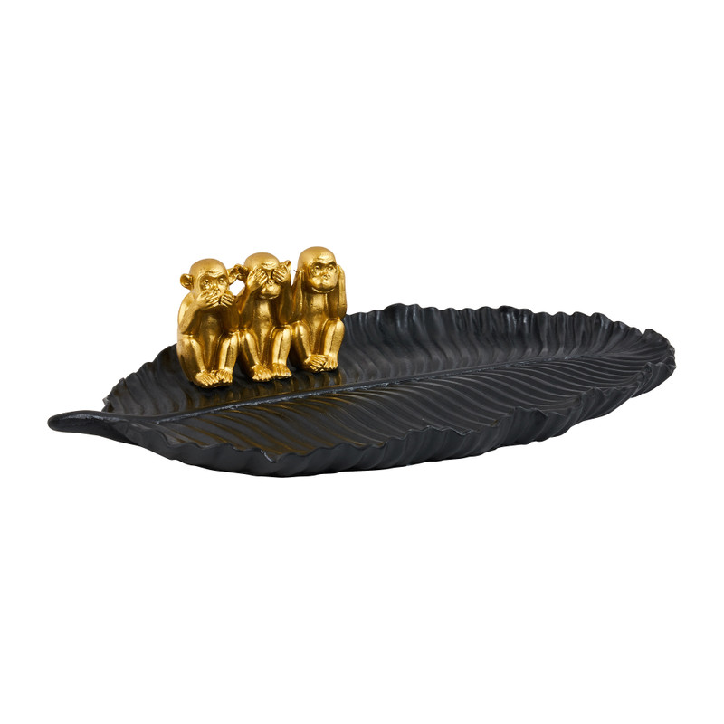 Plateau met aapjes - zwart/goud  - 25.5x15x6.5 cm