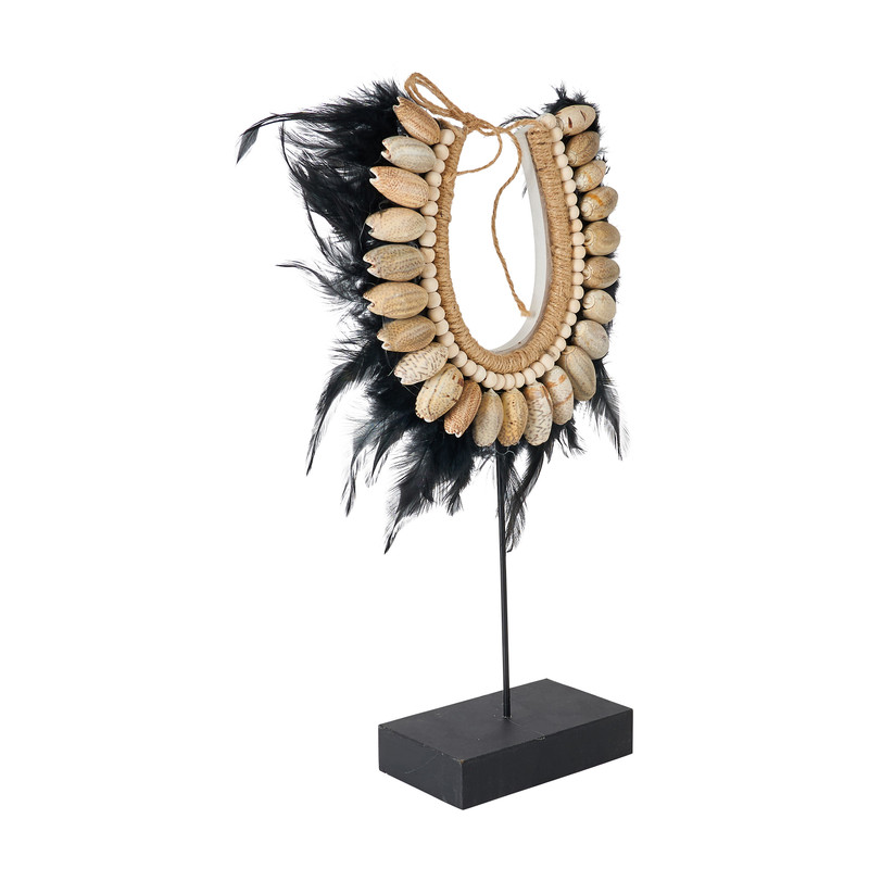 Decoratie schelpenketting met veren - zwart - 30x7x36 cm