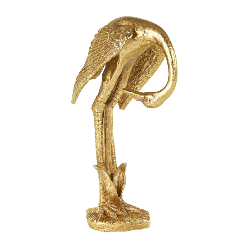 Kraanvogel beeld buigend - goud - 13,5x9x23,5 cm