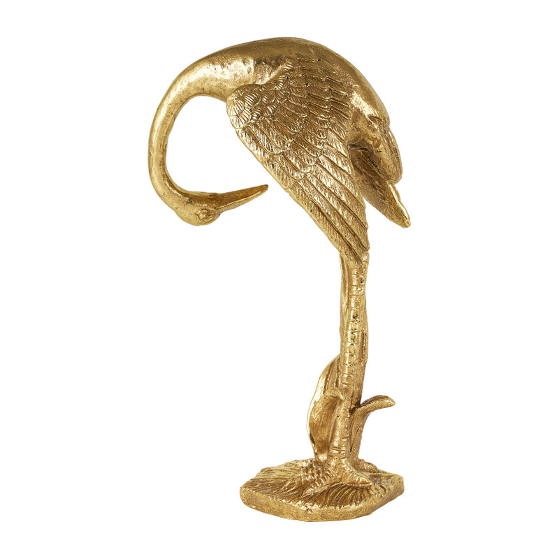 Kraanvogel beeld buigend - goud - 13,5x9x23,5 cm