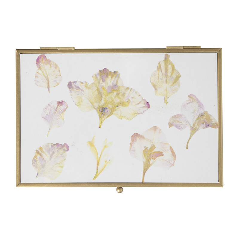 Doosje met bloemen - goudkleurig - 18x12x6,5 cm