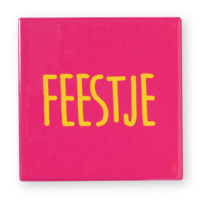 Siertegel Feestje - roze/geel - 10x10x0.5 cm
