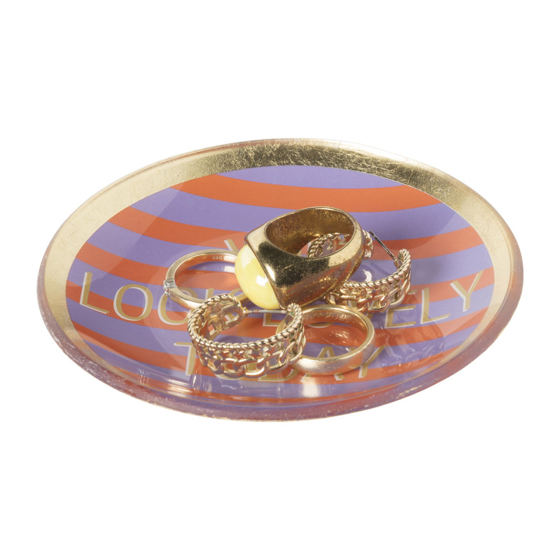 Deco schaaltje 'you look lovely today' - goud/paars/oranje - ø10.3x1 cm